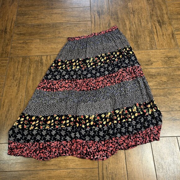 Requirements Patchwork Tiered Vintage Floral Cottagecore Maxi Skirt Size Large - Picture 7 of 7